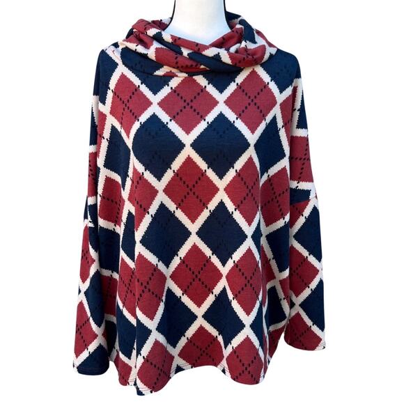 Entro Women’s Oversized Argyle Turtleneck Sweater Size S - Picture 1 of 4